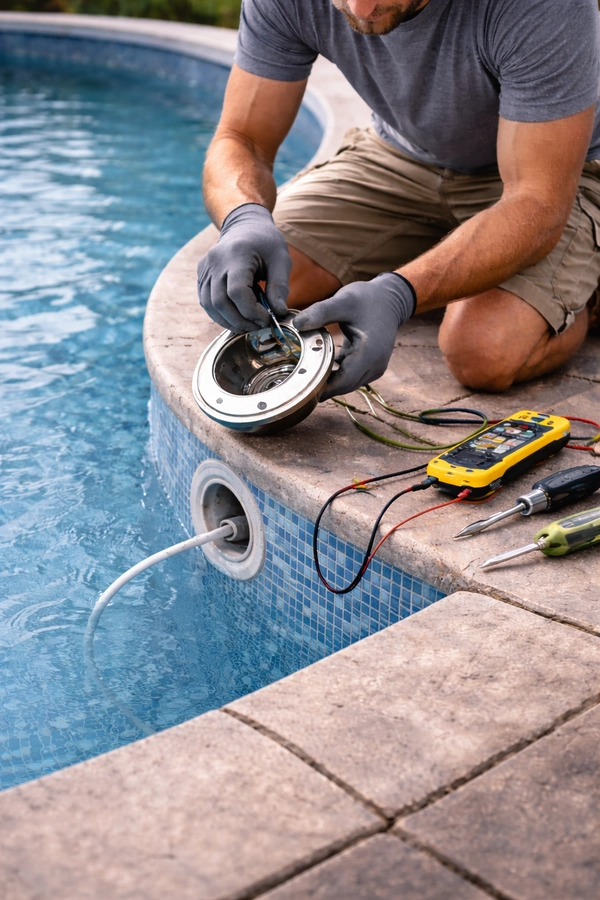 Pool light repair underwater fixture service